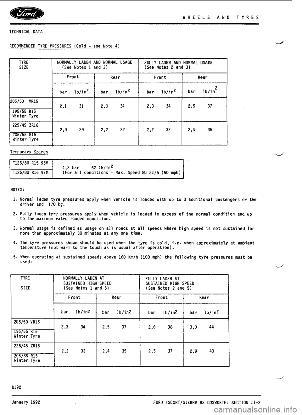 FORD SIERRA RS COSWORTH 1986 1.G Service Manual 