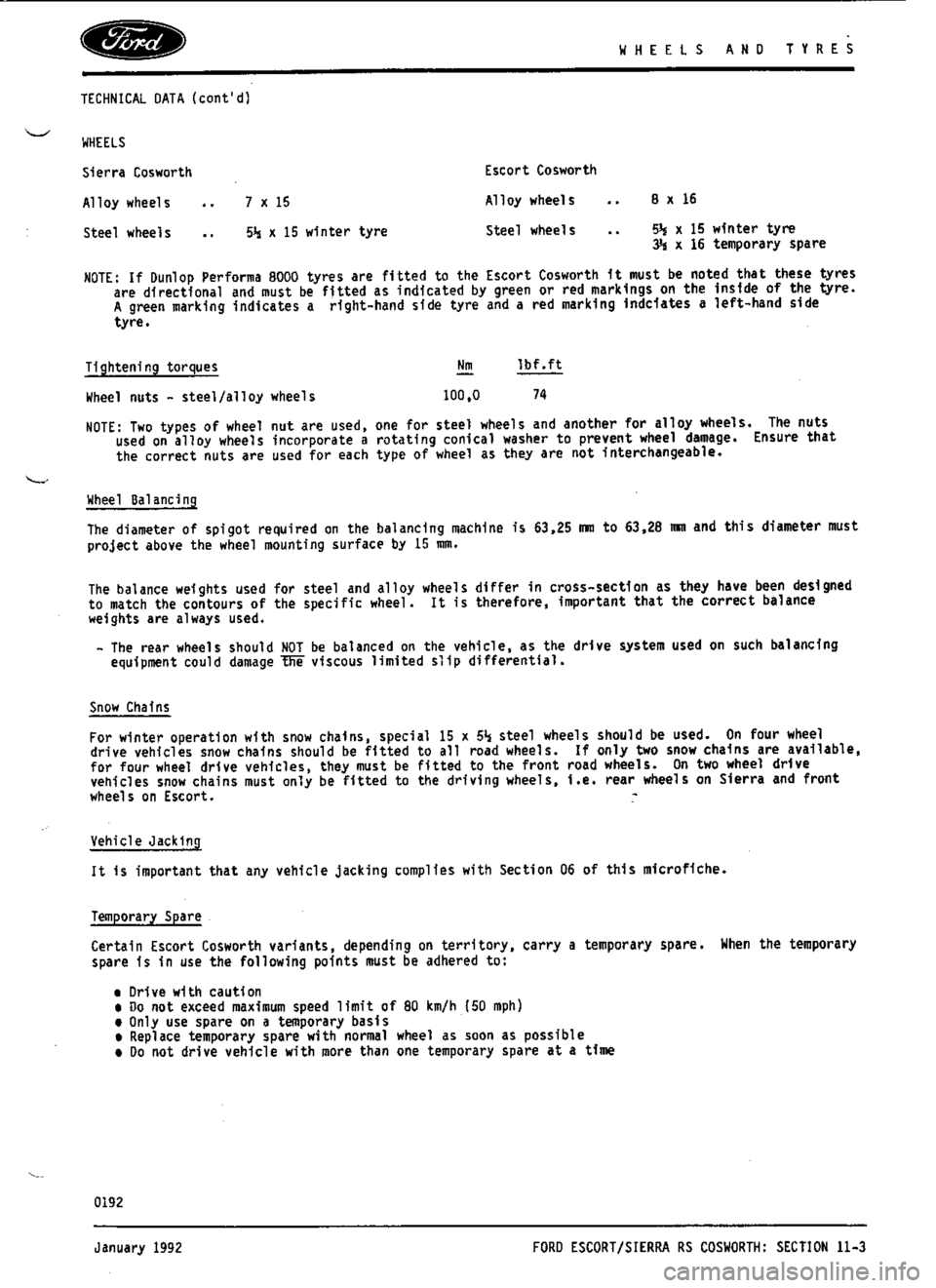FORD SIERRA RS COSWORTH 1986 1.G Service Manual 