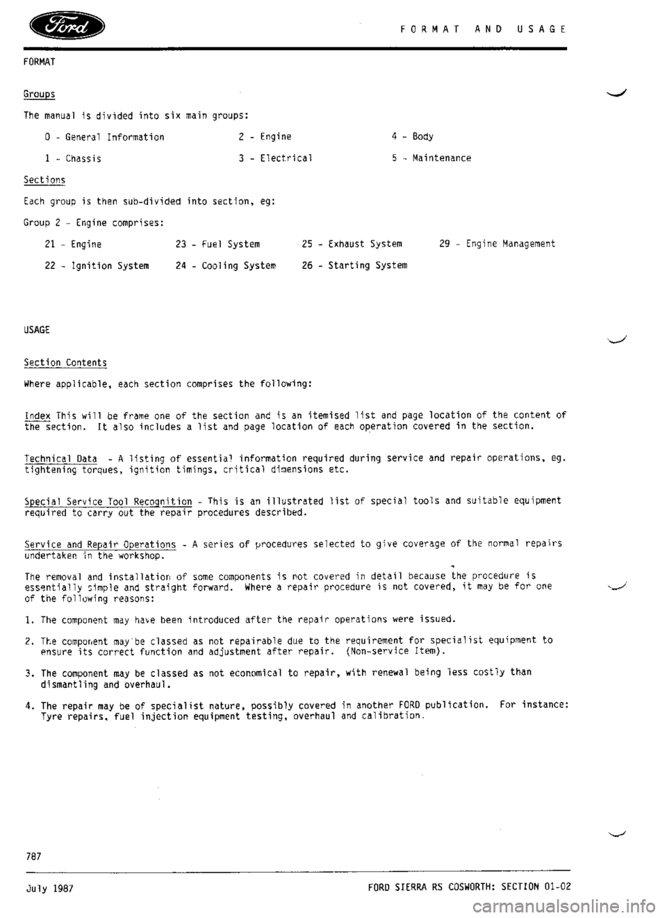 FORD ESCORT RS COSWORTH 1993 1.G Workshop Manual 