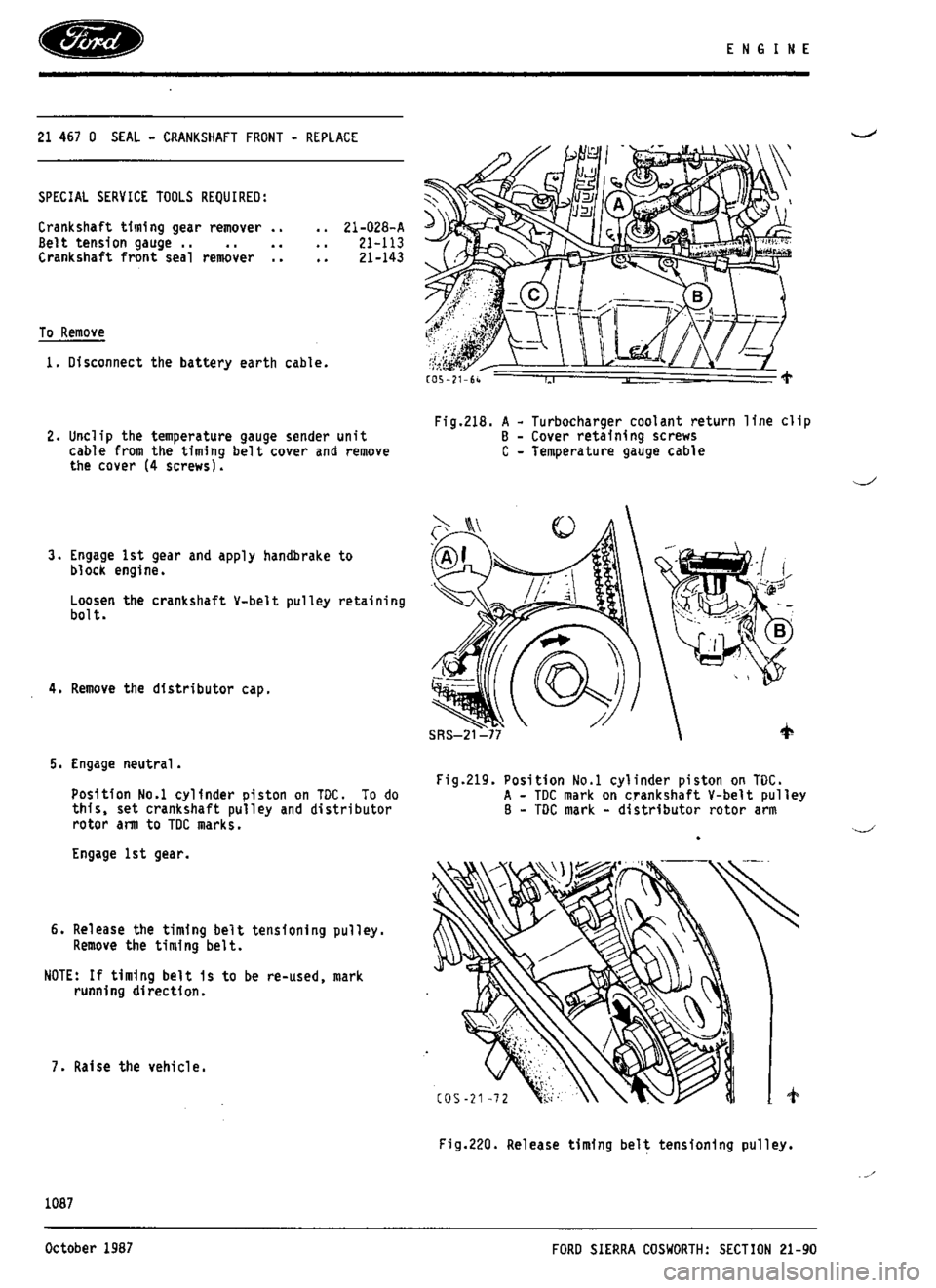 FORD SIERRA RS COSWORTH 1986 1.G Workshop Manual FORD SIERRA RS COSWORTH 1986 1.G Workshop Manual