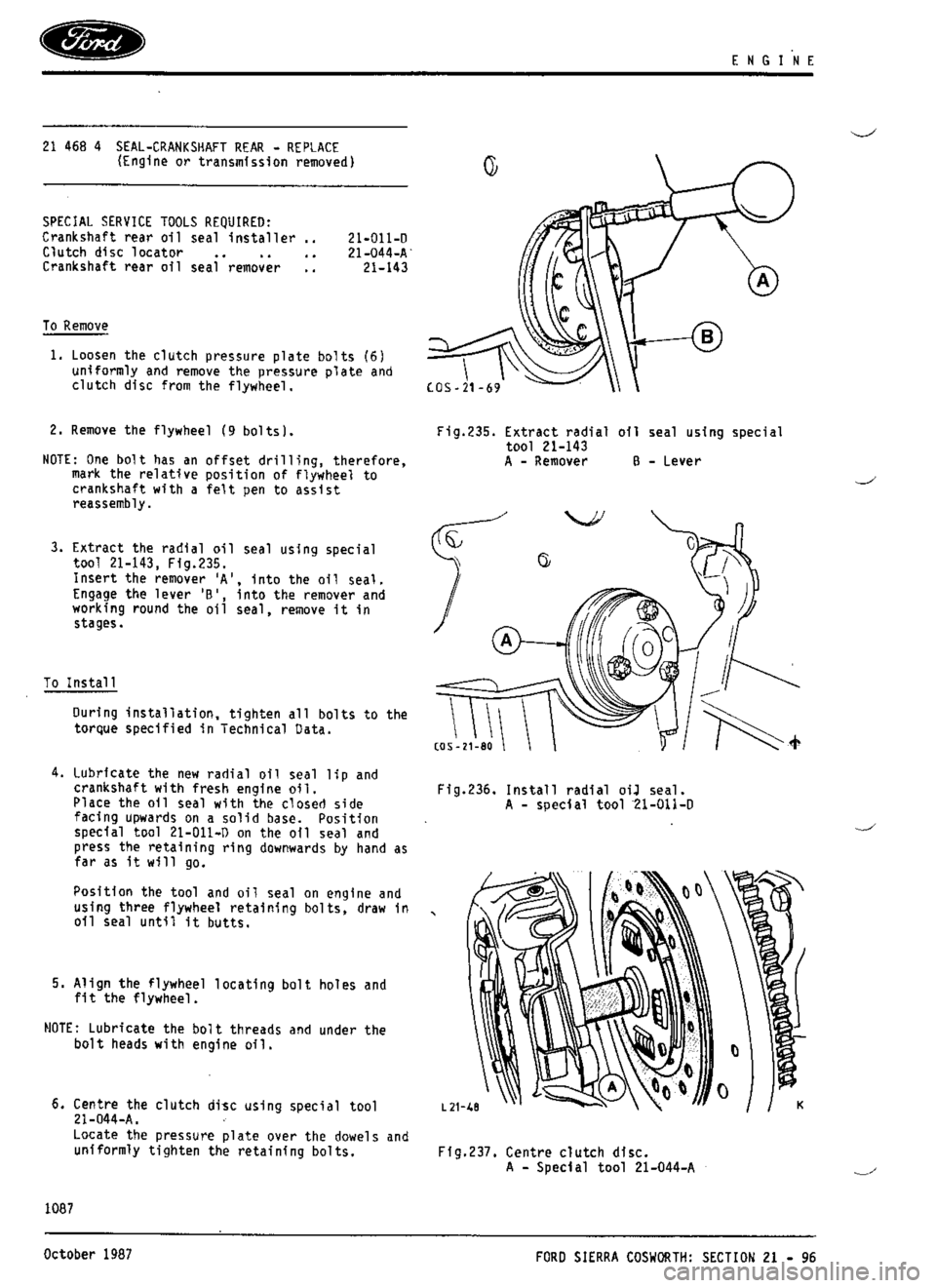 FORD SIERRA RS COSWORTH 1986 1.G Workshop Manual FORD SIERRA RS COSWORTH 1986 1.G Workshop Manual