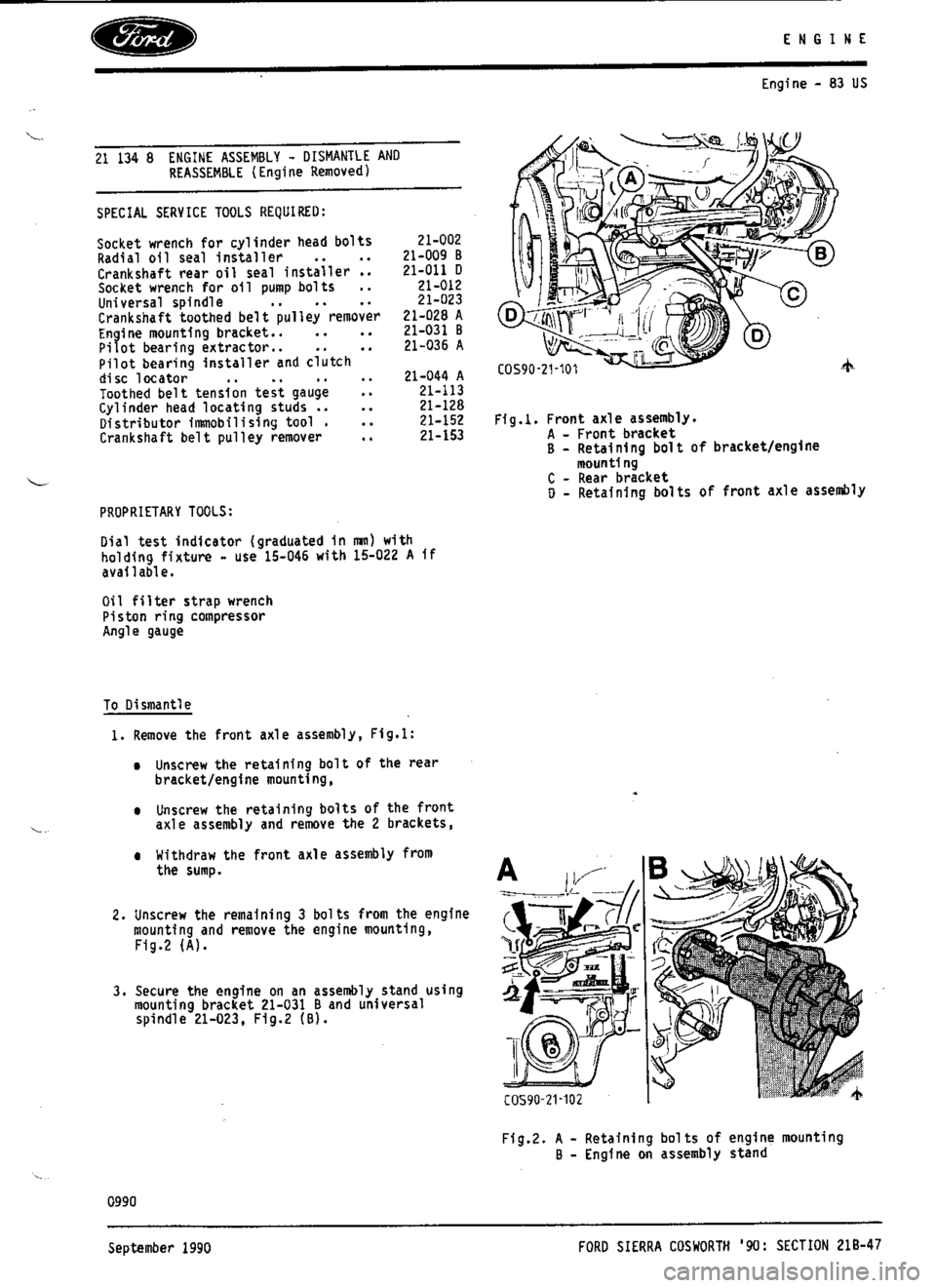 FORD SIERRA RS COSWORTH 1986 1.G Workshop Manual FORD SIERRA RS COSWORTH 1986 1.G Workshop Manual