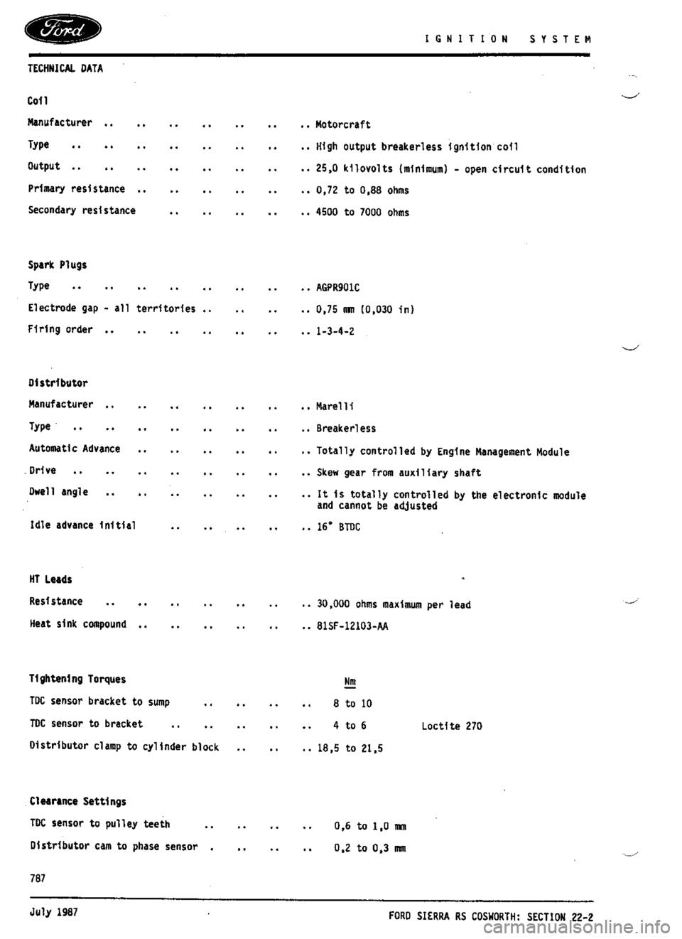 FORD SIERRA RS COSWORTH 1992 1.G Workshop Manual FORD SIERRA RS COSWORTH 1992 1.G Workshop Manual