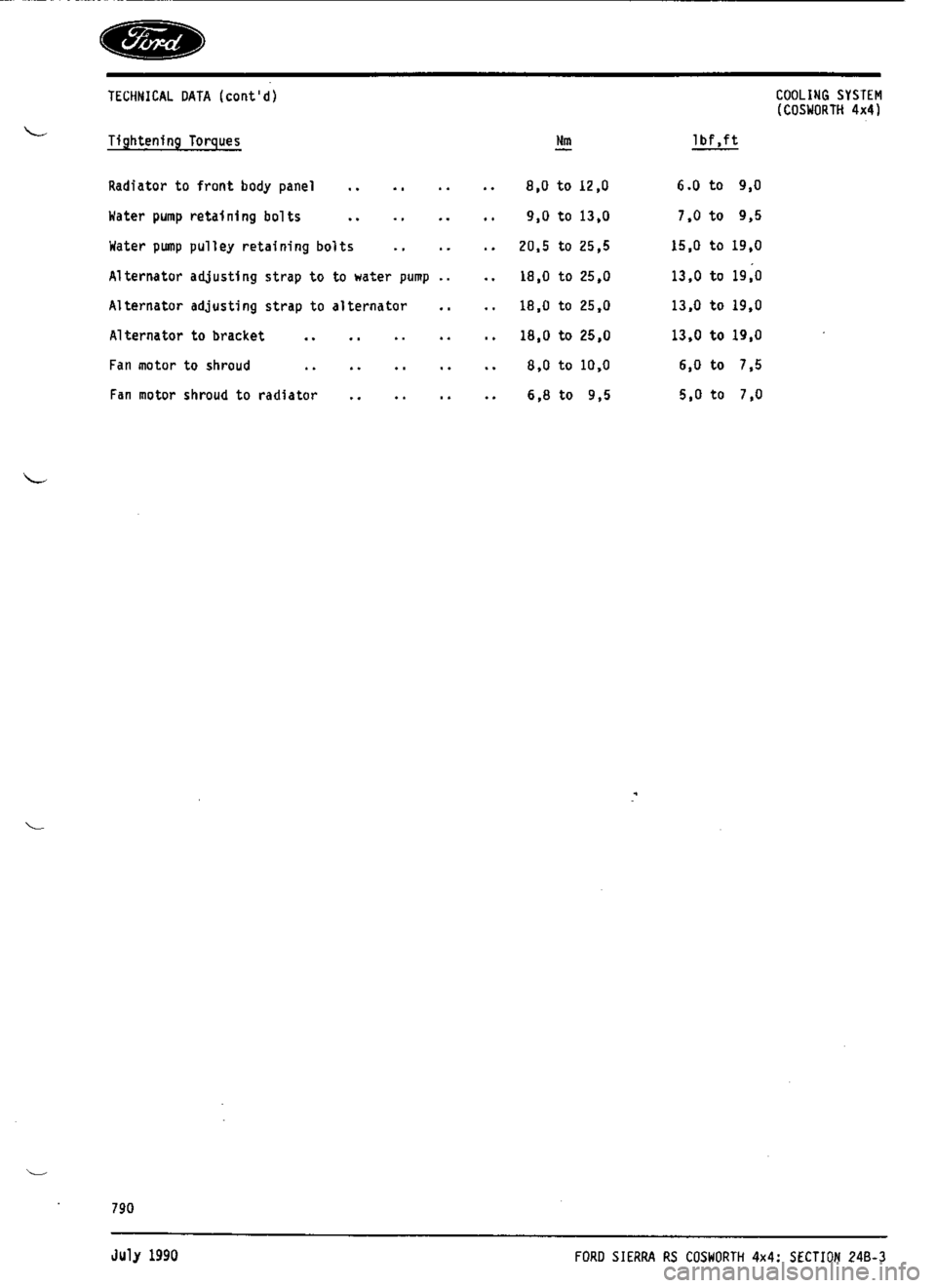 FORD SIERRA RS COSWORTH 1992 1.G Workshop Manual FORD SIERRA RS COSWORTH 1992 1.G Workshop Manual