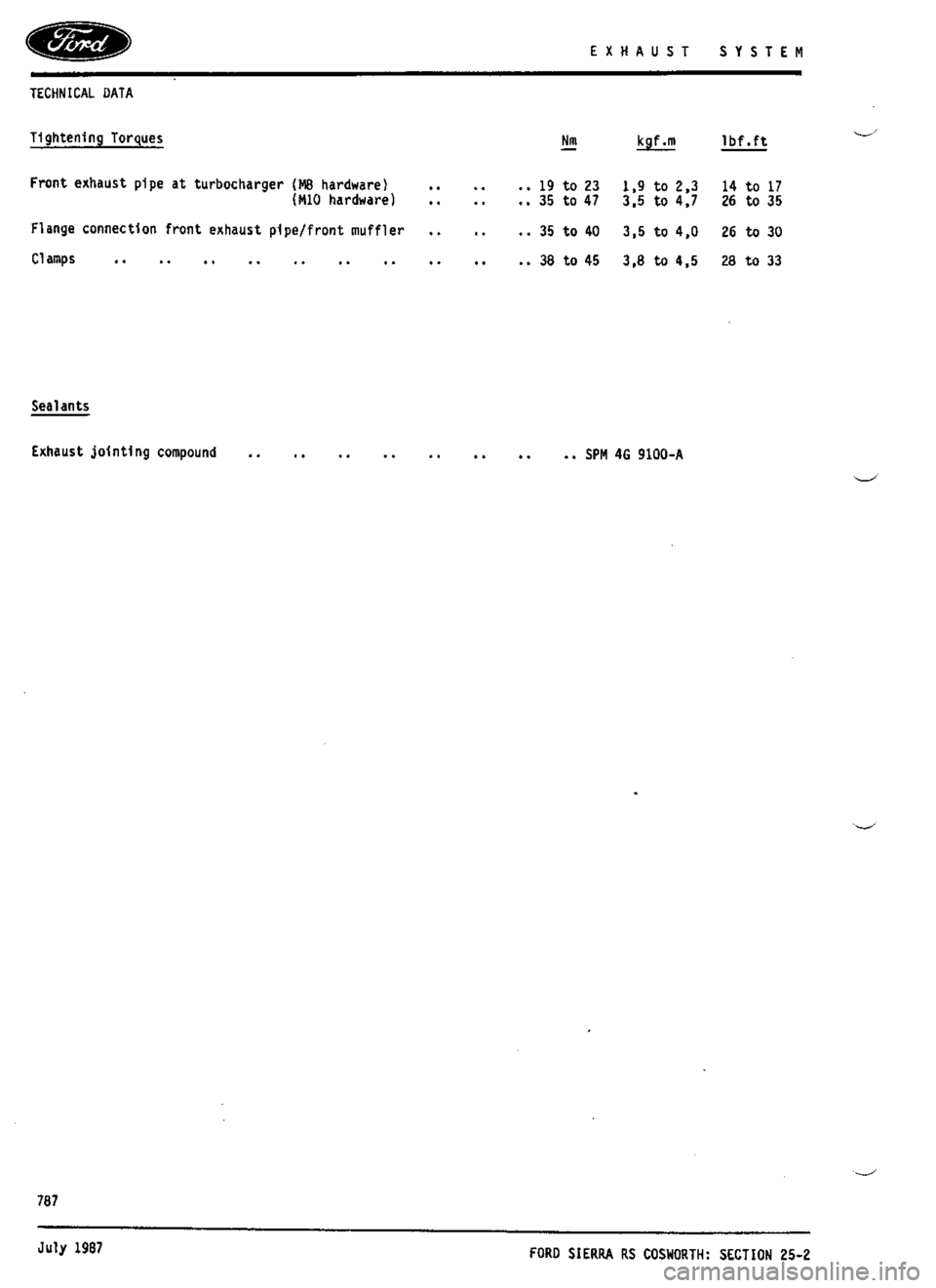 FORD SIERRA RS COSWORTH 1992 1.G Workshop Manual FORD SIERRA RS COSWORTH 1992 1.G Workshop Manual