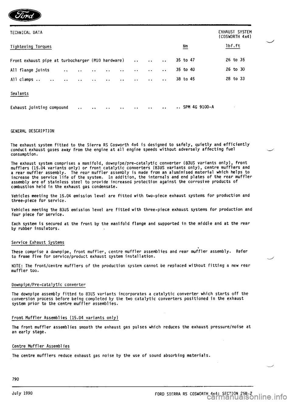FORD SIERRA RS COSWORTH 1992 1.G Workshop Manual FORD SIERRA RS COSWORTH 1992 1.G Workshop Manual