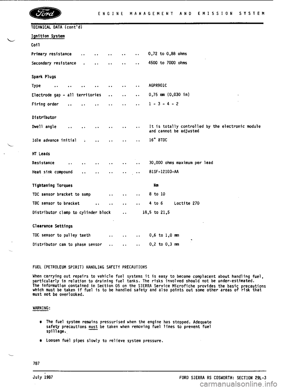FORD SIERRA RS COSWORTH 1992 1.G Workshop Manual FORD SIERRA RS COSWORTH 1992 1.G Workshop Manual