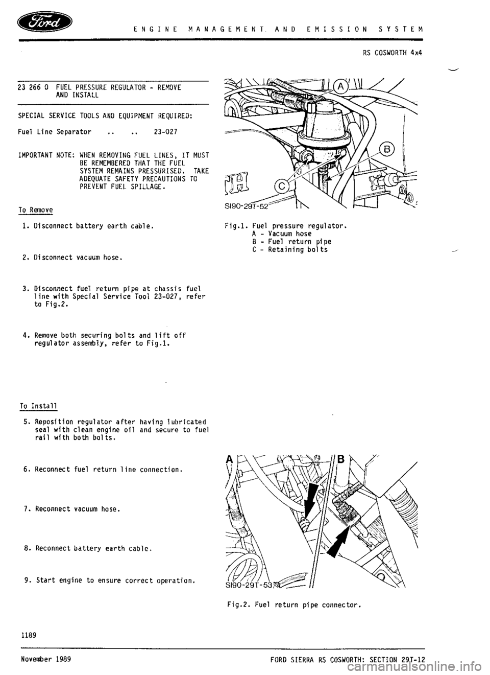 FORD SIERRA RS COSWORTH 1992 1.G Workshop Manual FORD SIERRA RS COSWORTH 1992 1.G Workshop Manual