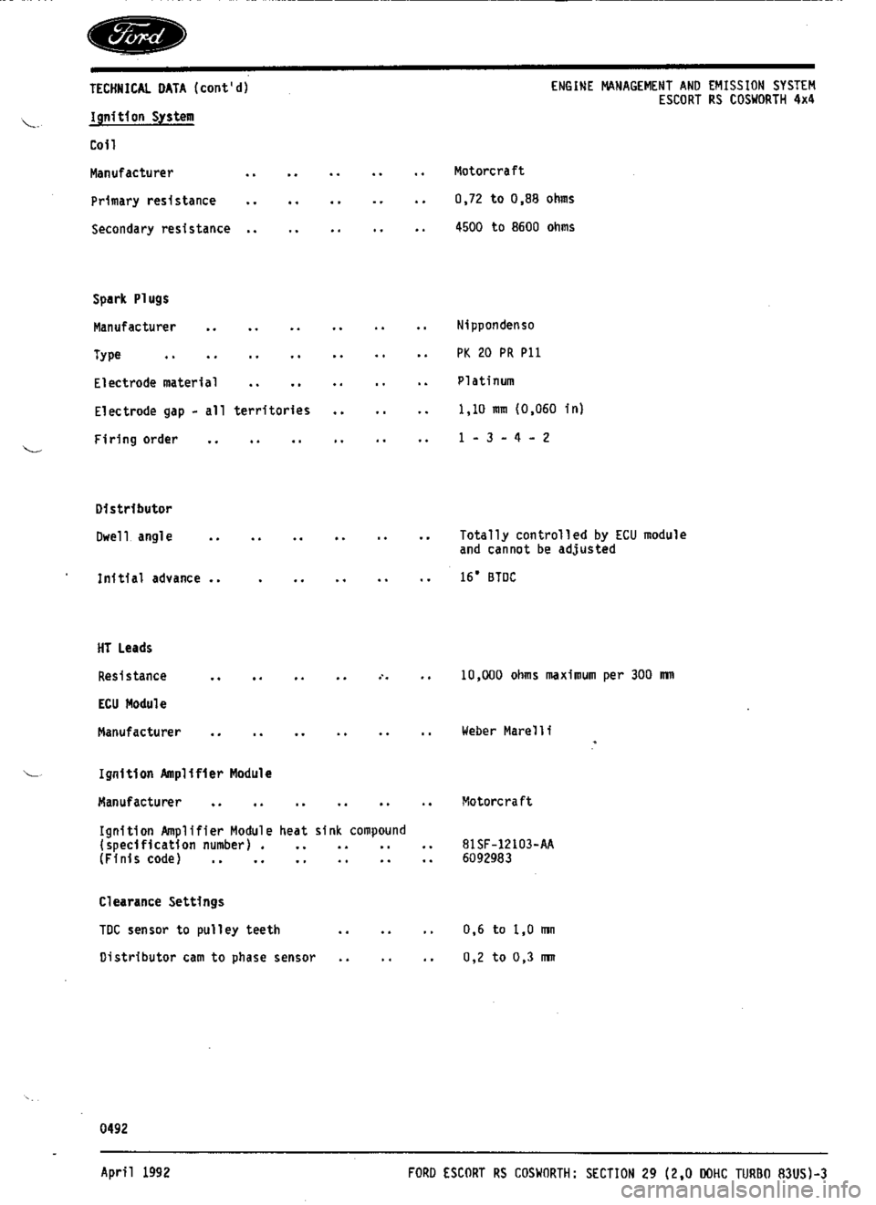 FORD SIERRA RS COSWORTH 1987 1.G Workshop Manual FORD SIERRA RS COSWORTH 1987 1.G Workshop Manual