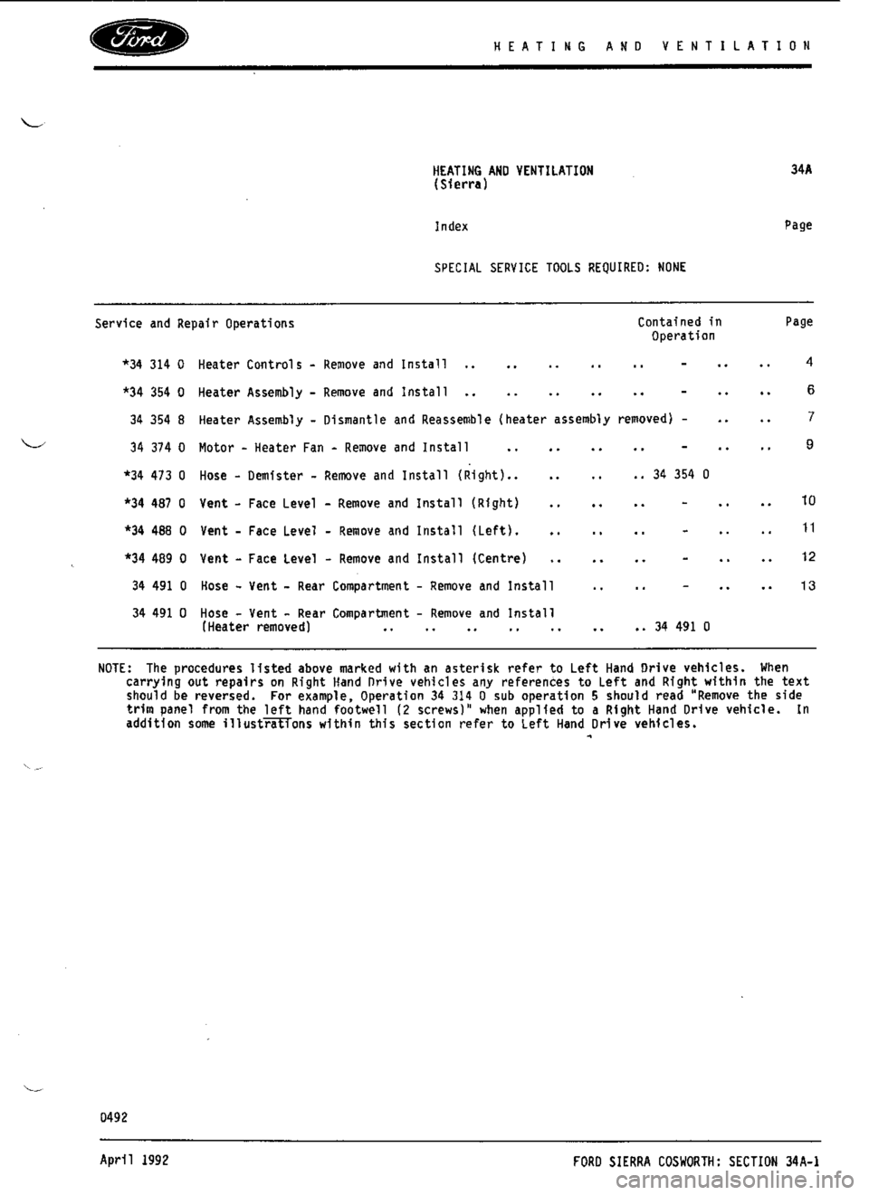 FORD SIERRA RS COSWORTH 1992 1.G Workshop Manual FORD SIERRA RS COSWORTH 1992 1.G Workshop Manual