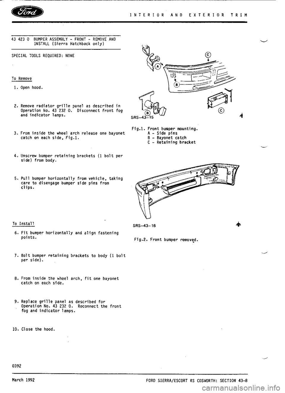 FORD SIERRA RS COSWORTH 1992 1.G Workshop Manual FORD SIERRA RS COSWORTH 1992 1.G Workshop Manual