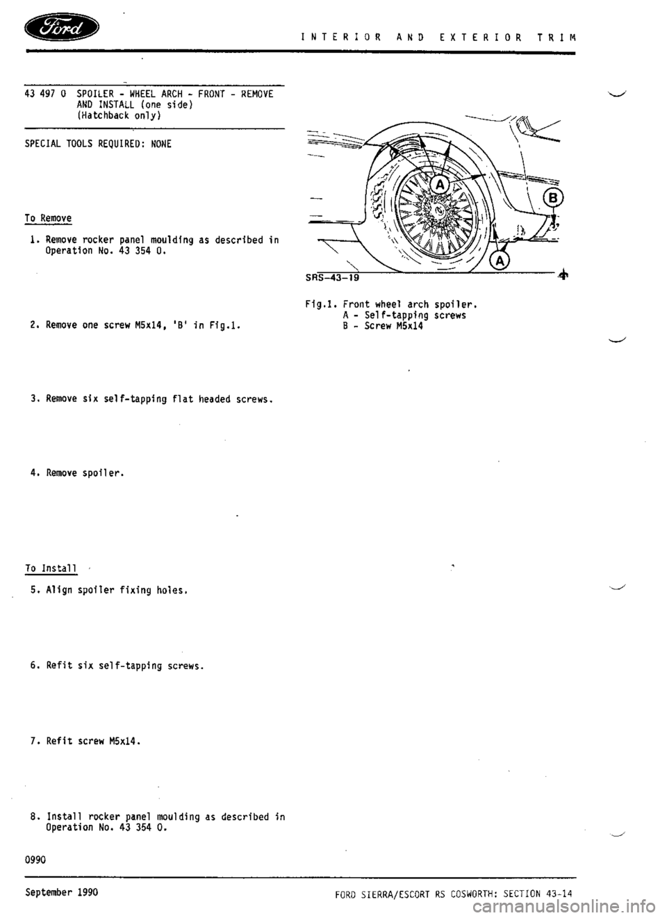 FORD ESCORT RS COSWORTH 1993 1.G Workshop Manual 