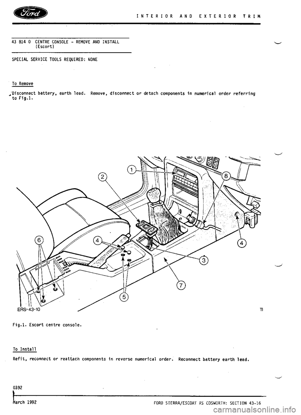 FORD SIERRA RS COSWORTH 1989 1.G Workshop Manual 