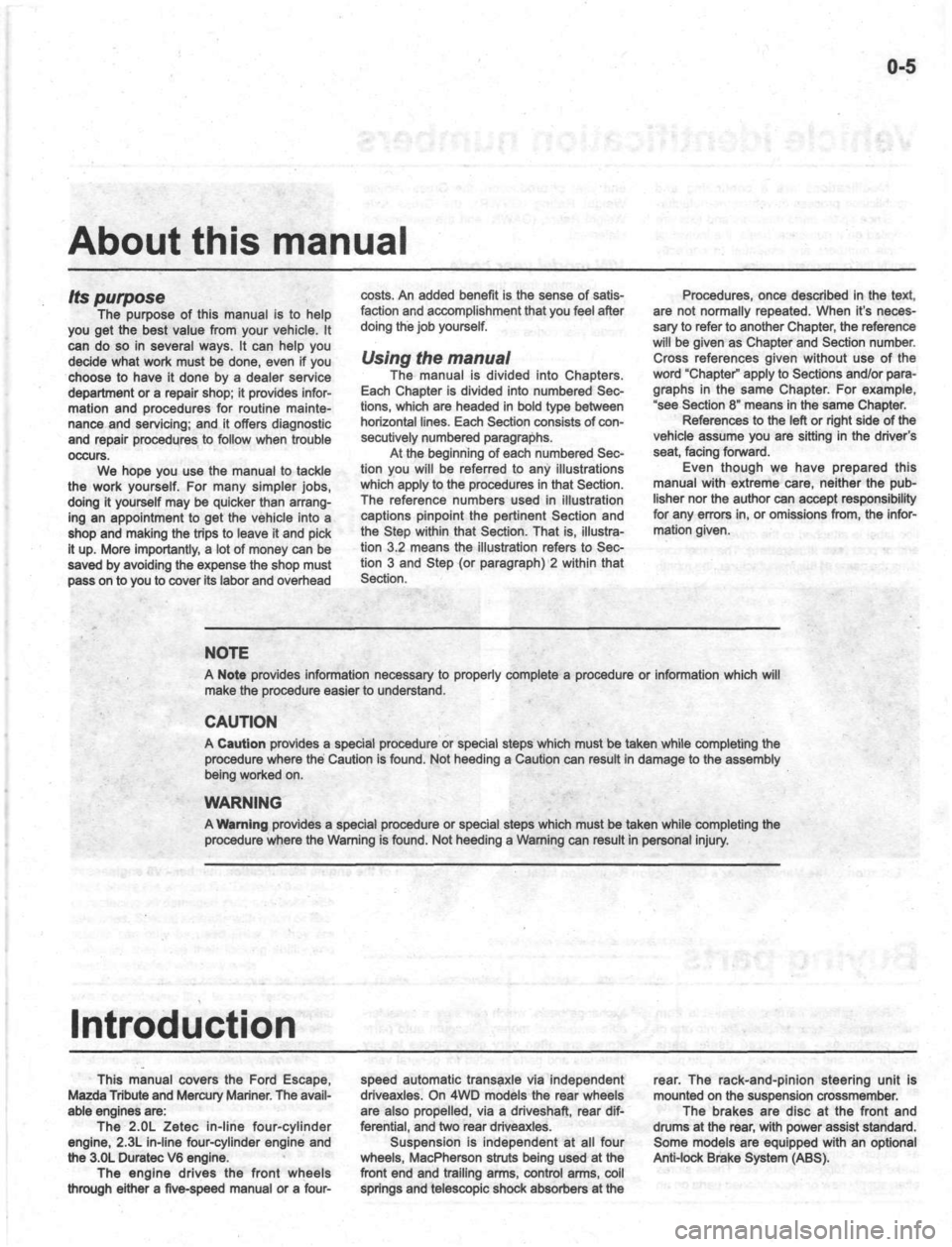 FORD ESCAPE 2001 1.G Workshop Manual 