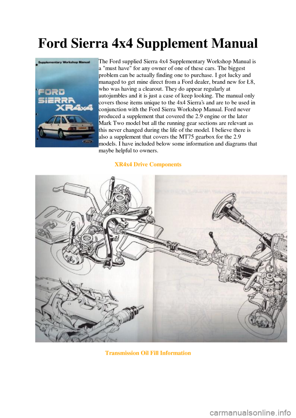 FORD SIERRA 1984 1.G 4x4 Supplement Workshop Manual 