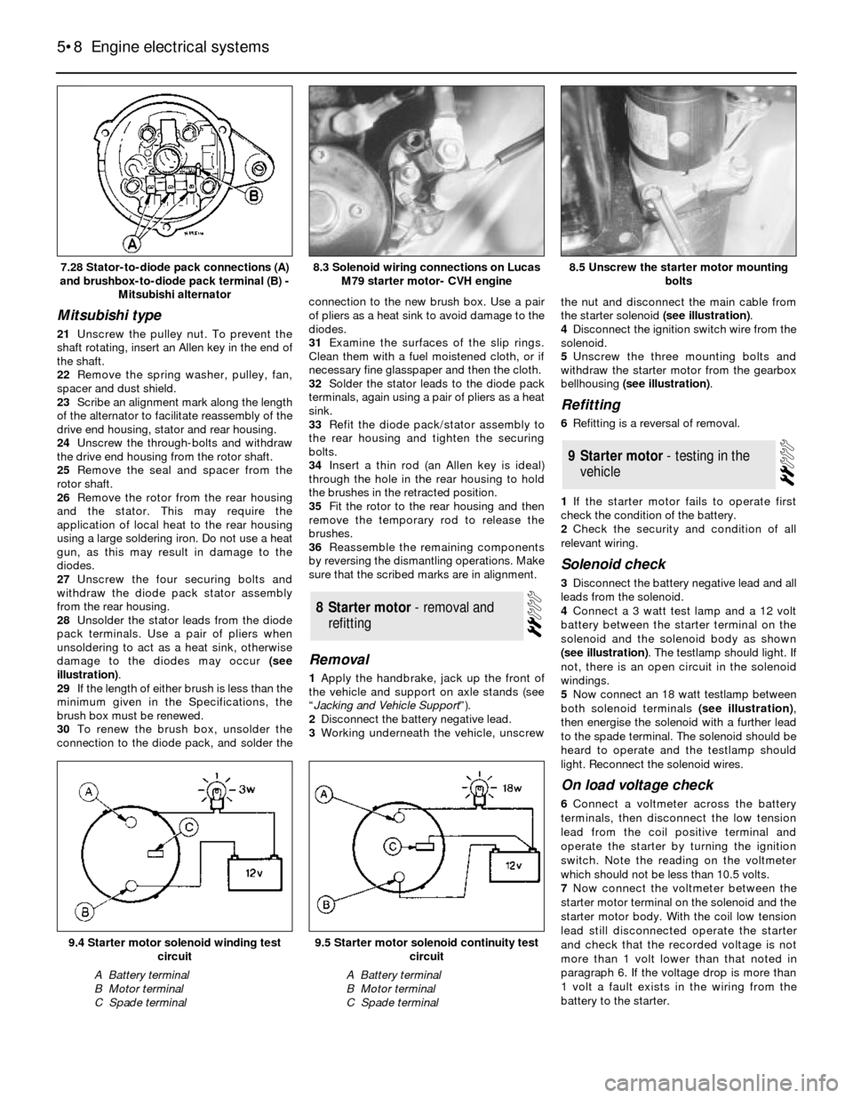 FORD SIERRA 1988 2.G Engine Electrical Systems Workshop Manual Mitsubishi type
21Unscrew the pulley nut. To prevent the
shaft rotating, insert an Allen key in the end of
the shaft.
22Remove the spring washer, pulley, fan,
spacer and dust shield.
23Scribe an align