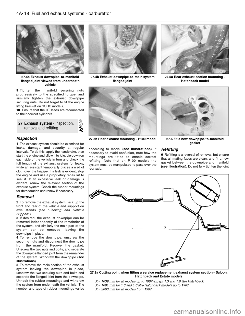 FORD SIERRA 1993 2.G Fuel And Exhaust Systems Carburettor User Guide 9Tighten the manifold securing nuts
progressively to the specified torque, and
similarly tighten the exhaust downpipe
securing nuts. Do not forget to fit the engine
lifting bracket on SOHC models.
10E