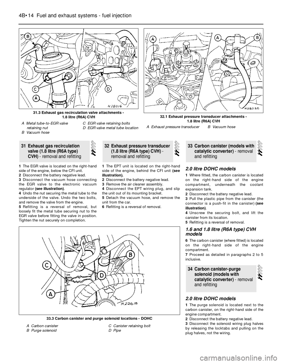 FORD SIERRA 1993 2.G Fuel And Exhaust Systems Fuel Injection Workshop Manual 1The EGR valve is located on the right-hand
side of the engine, below the CFI unit.
2Disconnect the battery negative lead.
3Disconnect the vacuum hose connecting
the EGR valve to the electronic vacuum