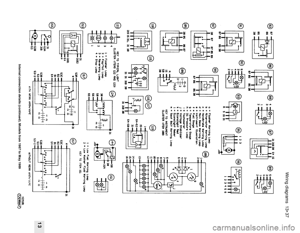 FORD SIERRA 1987 2.G Wiring Diagrams User Guide Wiring diagrams 13•37
13
Internal connection details (continued). Models from 1987 to May 1989 FORD SIERRA 1987 2.G Wiring Diagrams User Guide Wiring diagrams 13•37
13
Internal connection details (continued). Models from 1987 to May 1989