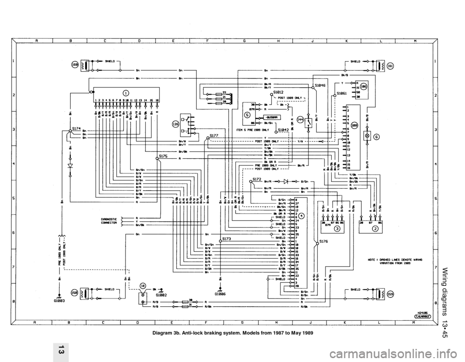 FORD SIERRA 1987 2.G Wiring Diagrams User Guide Wiring diagrams 13•45
13
Diagram 3b. Anti-lock braking system. Models from 1987 to May 1989 FORD SIERRA 1987 2.G Wiring Diagrams User Guide Wiring diagrams 13•45
13
Diagram 3b. Anti-lock braking system. Models from 1987 to May 1989