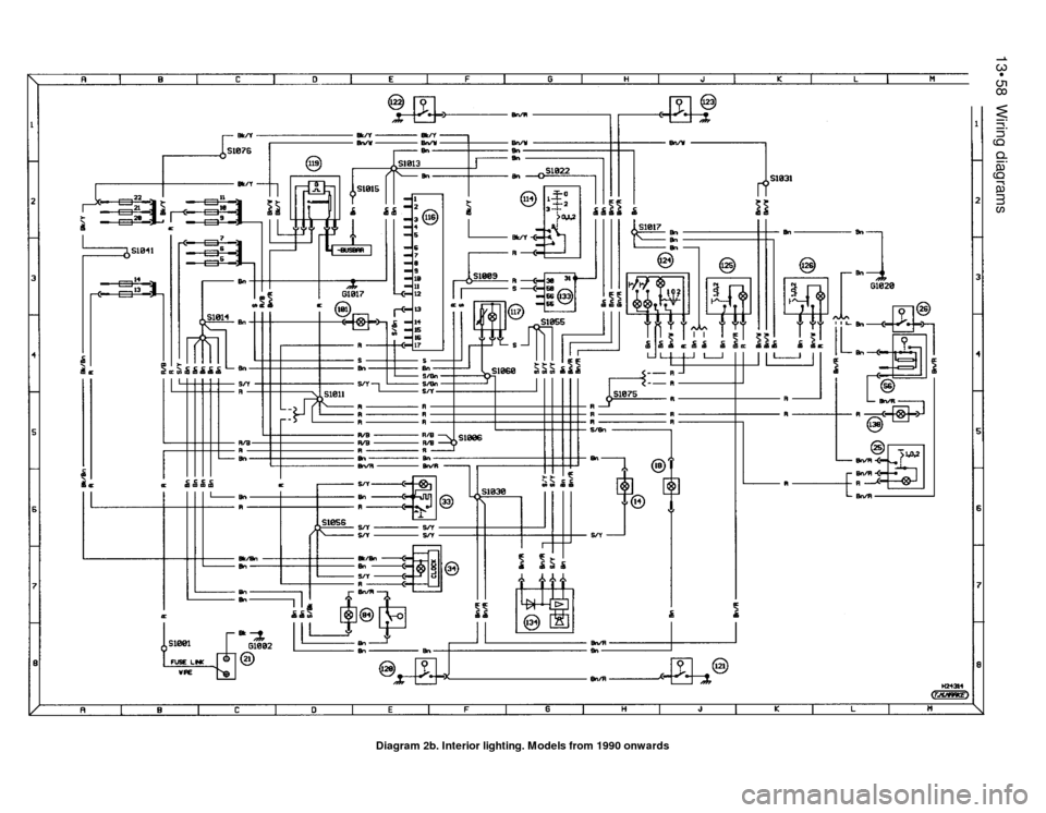 FORD SIERRA 1989 2.G Wiring Diagrams Owners Guide 13•58Wiring diagrams
Diagram 2b. Interior lighting. Models from 1990 onwards 