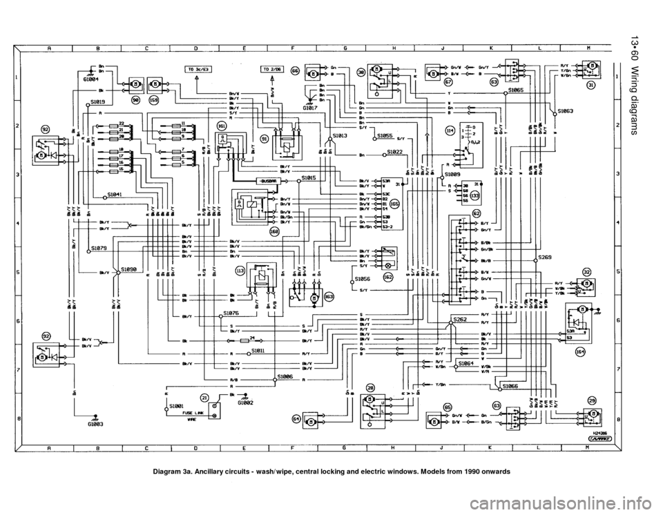 FORD SIERRA 1991 2.G Wiring Diagrams Owners Guide 13•60Wiring diagrams
Diagram 3a. Ancillary circuits - wash/wipe, central locking and electric windows. Models from 1990 onwards 