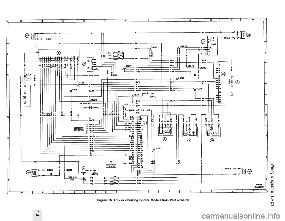 FORD SIERRA 1987 2.G Wiring Diagrams Owners Guide Wiring diagrams 13•61
13
Diagram 3b. Anti-lock braking system. Models from 1990 onwards FORD SIERRA 1987 2.G Wiring Diagrams Owners Guide Wiring diagrams 13•61
13
Diagram 3b. Anti-lock braking system. Models from 1990 onwards