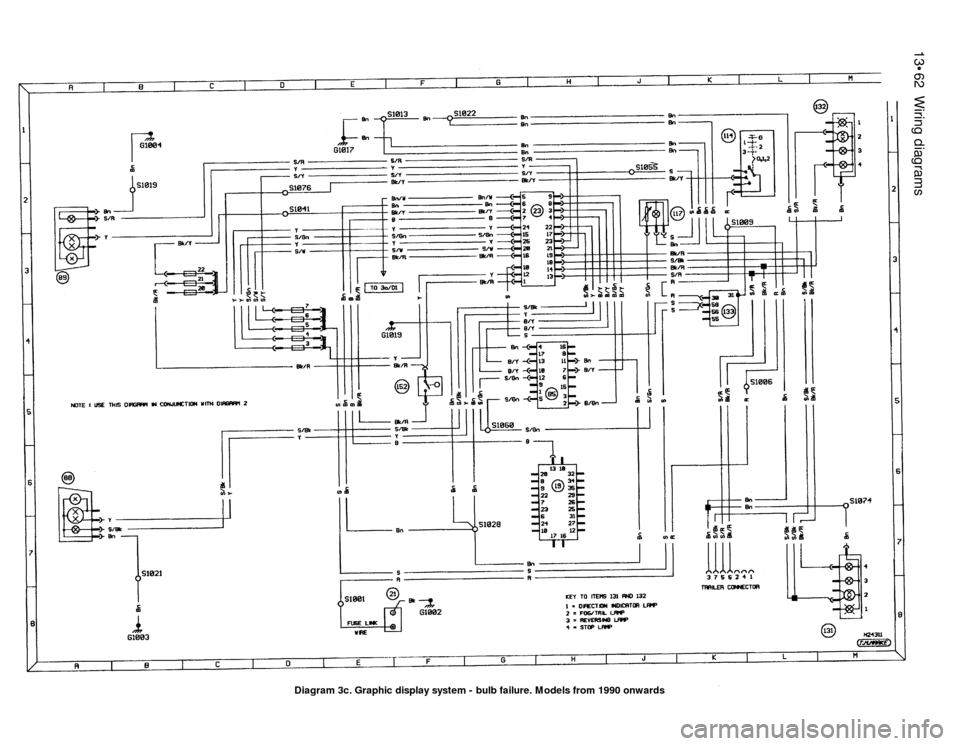 FORD SIERRA 1987 2.G Wiring Diagrams Owners Guide 13•62Wiring diagrams
Diagram 3c. Graphic display system - bulb failure. Models from 1990 onwards FORD SIERRA 1987 2.G Wiring Diagrams Owners Guide 13•62Wiring diagrams
Diagram 3c. Graphic display system - bulb failure. Models from 1990 onwards