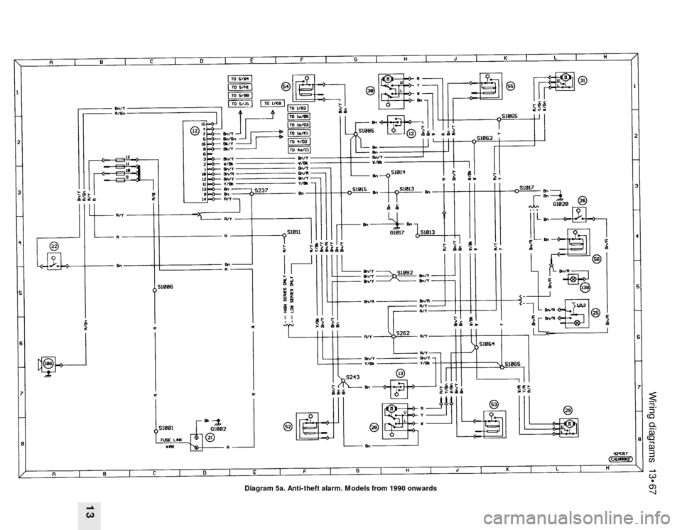 FORD SIERRA 1993 2.G Wiring Diagrams Workshop Manual Wiring diagrams  13•67
13
Diagram 5a. Anti-theft alarm. Models from 1990 onwards 