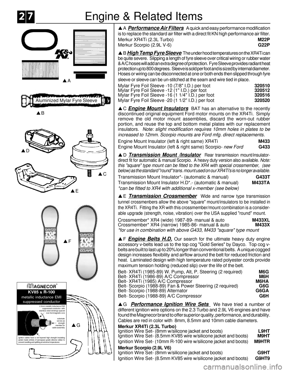 FORD SIERRA 1985 1.G XR4 Owners Manual Engine & Related Items
2.5mm metallic inductance EMI
suppressed conductor: with
stainless steel windings spaced
over ferrimagnetic core
substrate
serves as
strength
member for
cable assembly
ignition 