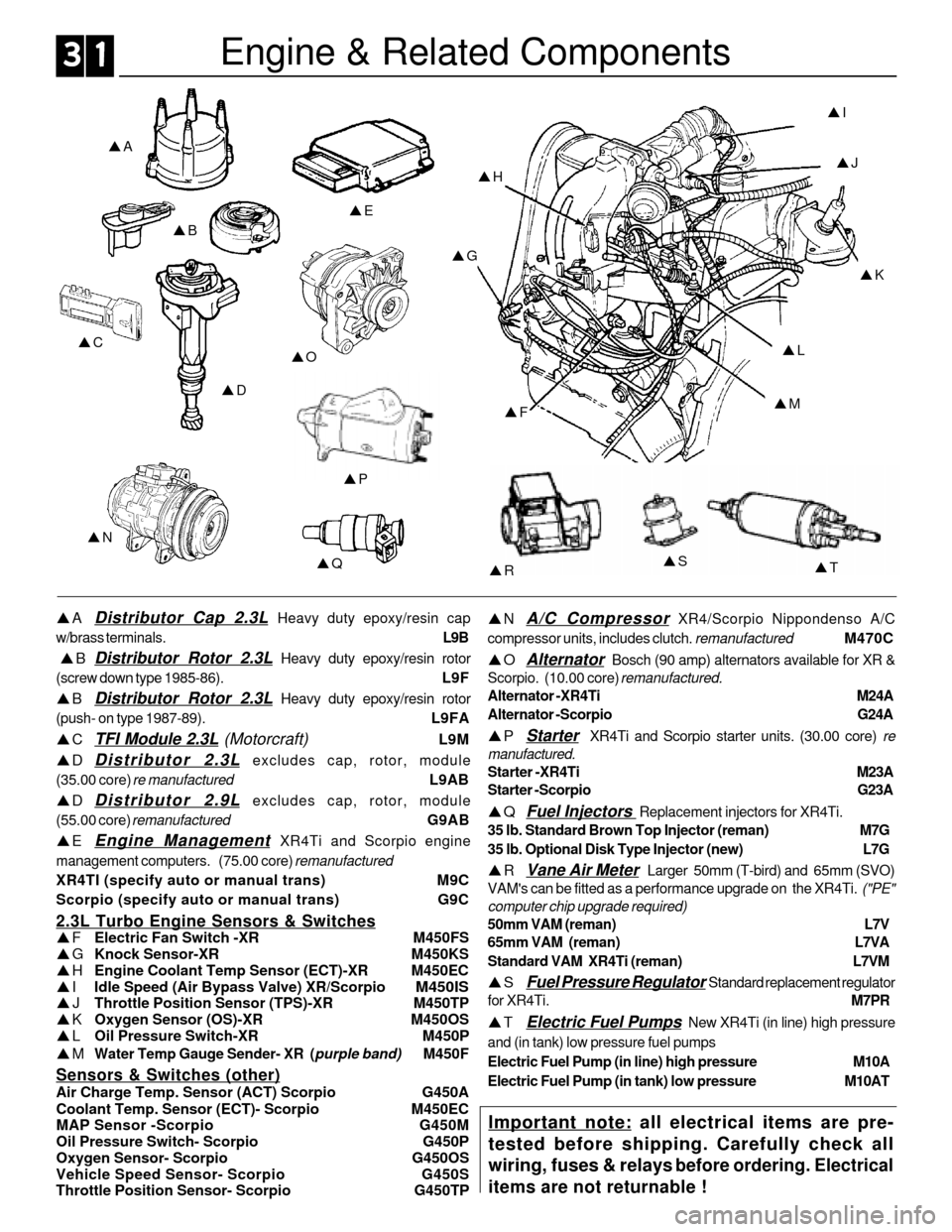 FORD SIERRA 1992 2.G XR4 Workshop Manual Engine & Related Components
pADistributor Cap 2.3L Heavy duty epoxy/resin cap
w/brass terminals.L9B
 
pBDistributor Rotor 2.3L Heavy duty epoxy/resin rotor
(screw down type 1985-86).
L9F
pB
Distributo