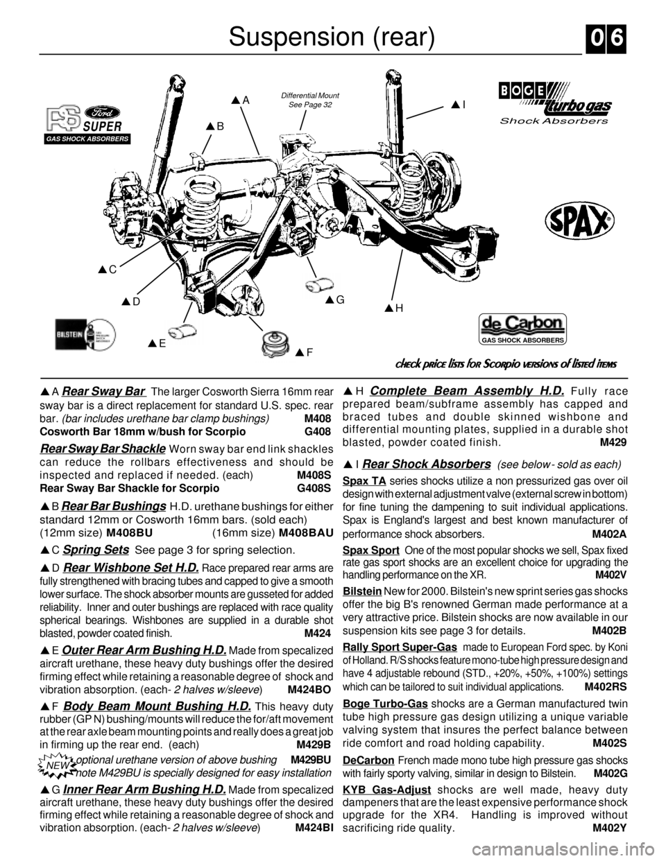 FORD SIERRA 1985 1.G XR4 Workshop Manual pA
pC
pDpG
pH
pE
pI
pF
GAS SHOCK ABSORBERS
pA Rear Sway Bar   The larger Cosworth Sierra 16mm rear
sway bar is a direct replacement for standard U.S. spec. rear
bar. 
(bar includes urethane bar clamp 