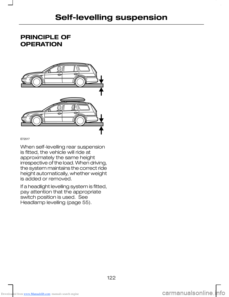 FORD MONDEO 2006 2.G Owners Manual Downloaded from www.Manualslib.com manuals search engine PRINCIPLE OF
OPERATION
When self-levelling rear suspensionis fitted, the vehicle will ride atapproximately the same heightirrespective of the l