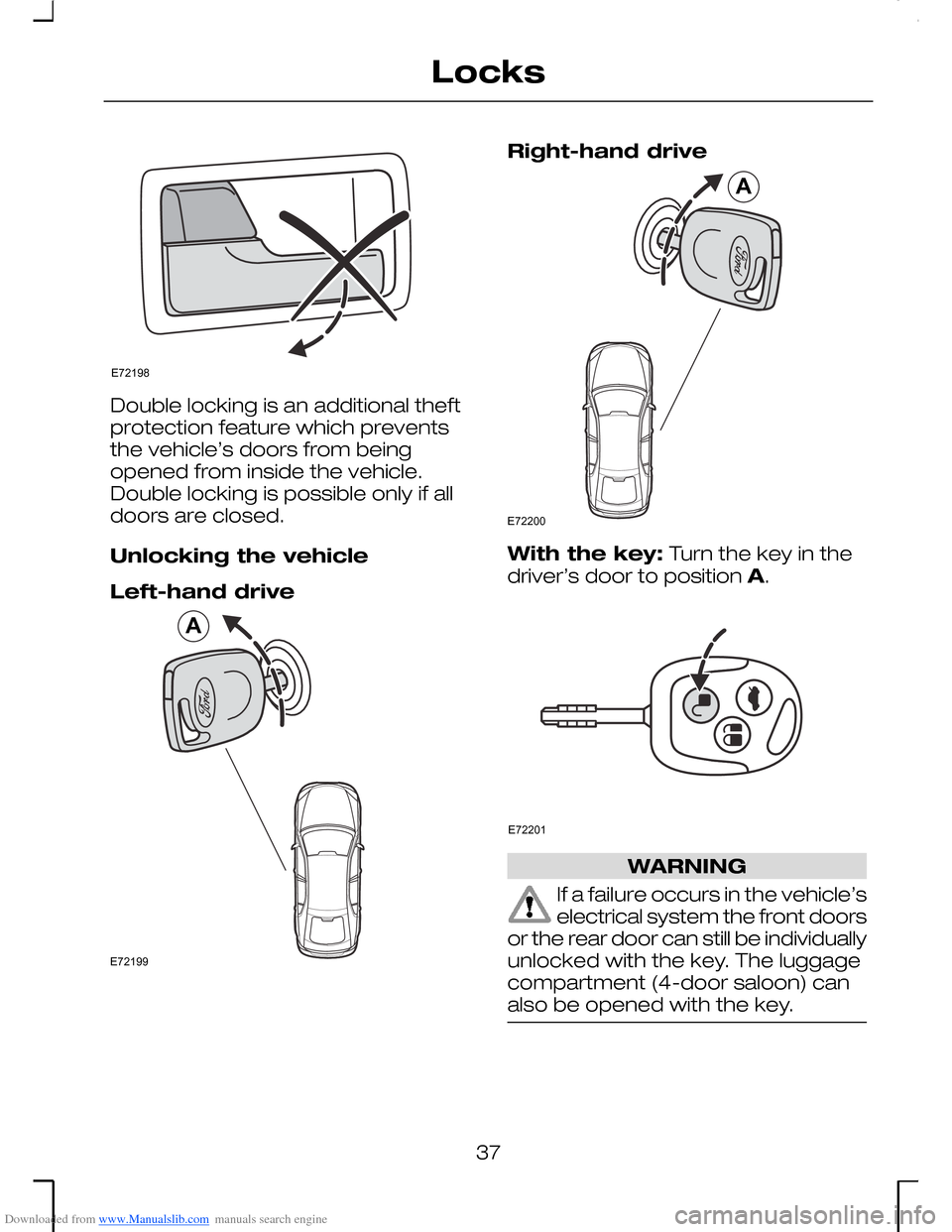 FORD MONDEO 2006 2.G Owners Manual Downloaded from www.Manualslib.com manuals search engine Double locking is an additional theftprotection feature which preventsthe vehicle’s doors from beingopened from inside the vehicle.Double loc