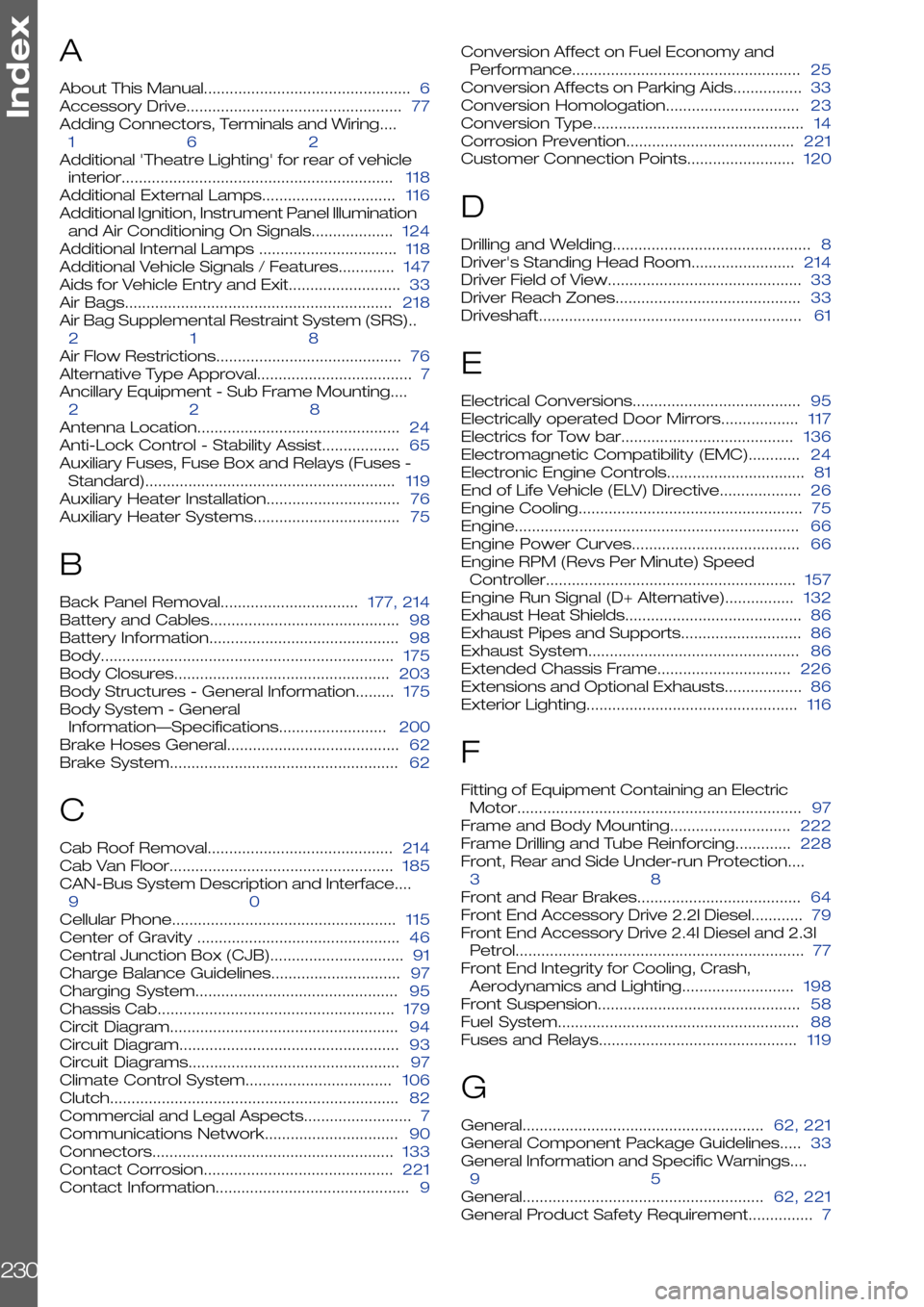 FORD TRANSIT 2006 7.G Body And Equipment Mounting Section Manual A
About This Manual................................................6
Accessory Drive..................................................77
Adding Connectors, Terminals and Wiring....
162
Additional The FORD TRANSIT 2006 7.G Body And Equipment Mounting Section Manual A
About This Manual................................................6
Accessory Drive..................................................77
Adding Connectors, Terminals and Wiring....
162
Additional The