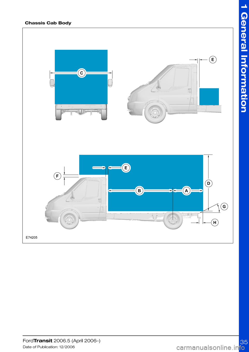 FORD TRANSIT 2006 7.G Body And Equipment Mounting Section Manual  
Chassis Cab Body
FordTransit 2006.5 (April 2006–)
Date of Publication: 12/2006
1 General Information
35CEEFBADGHE74205  