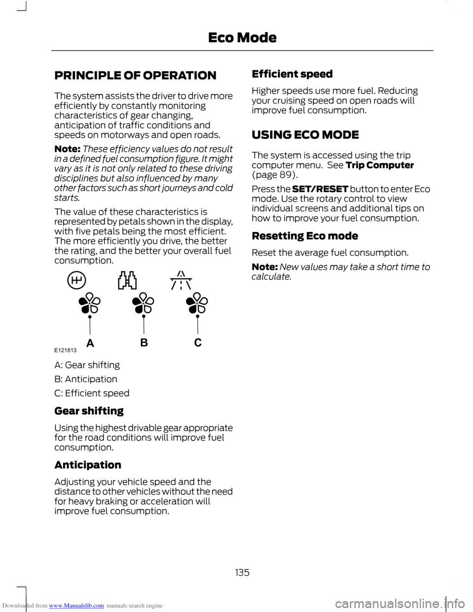 FORD C MAX 2011 2.G Owners Manual Downloaded from www.Manualslib.com manuals search engine PRINCIPLE OF OPERATION
The system assists the driver to drive more
efficiently by constantly monitoring
characteristics of gear changing,
antic