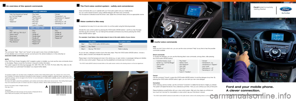 FORD KUGA 2011 1.G Bluetooth And Voice Control Manual FordMobileConnectivity
Getting Started
Ford and your mobile phone.
A clever connection.
www.ford-mobile-connectivity.com
An overview of the speech commands
Direct commanDs
 
- "Call [ First Name] [Las