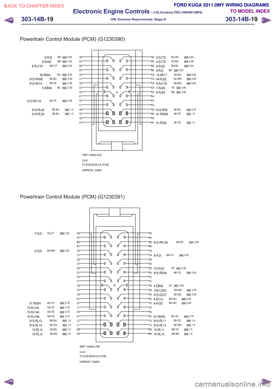 FORD KUGA 2011 1.G Wiring Diagram User Guide Powertrain Control Module (PCM) (G1230391)
A1A2A3A4
M1M2M3M4
B1
C1
D1
E1
F1
G1
H1
J1
K1
L1
B2
C2
D2
E2
F2
G2
H2
J2
K2
L2
B3
C3
D3
E3
F3
G3
H3
J3
K3
L3
B4
C4
D4
E4
F4
G4
H4
J4
K4
L4
3M5T-14A464-URB
C41