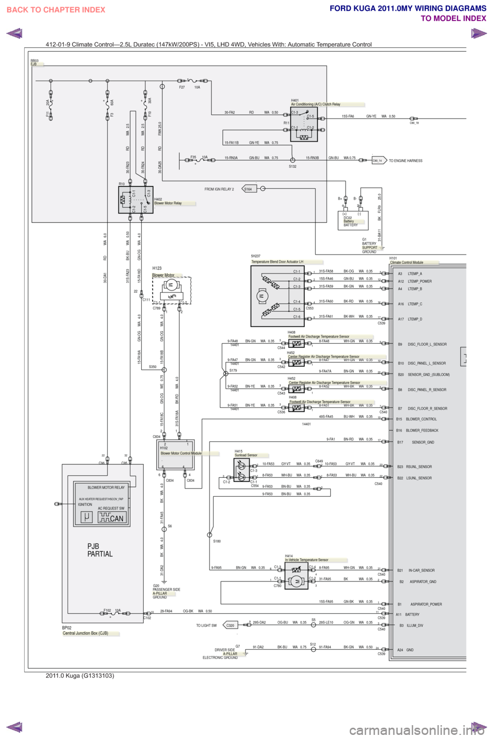 FORD KUGA 2011 1.G Wiring Diagram User Guide .TO ENGINE HARNESS
.FROM IGN RELAY 2
.TO LIGHT SW
.FROMIGNRELAYAA2
PJB
PARTIAL
15S-FA95 GN-BK WA 0.35
0.50
WA
OG-BK
29-FA94
24C539
C5401
C53911
C540
22
17
31-DA2 BK WA 4.0
0.35
WA
WH-BU
8-FA53
29S-LE1