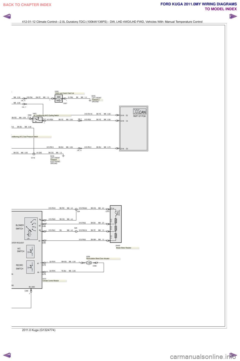 FORD KUGA 2011 1.G Wiring Diagram User Guide PART OF PCMCAN
5
0.50
WA
BK-BU
91S-PA13
0.50
WA
BK-OG
0.50
WA
BK-BUA13
C692
1491S-RE8 BK-YE WA 0.50BK-RD WA 0.50
4.0
WA
BK-RD
31S-FA18
31S-FA33 BK-OG WA 4.031S-FA32 BK-BU WA 2.5
31S-FA33A BK-OG WA 4.0