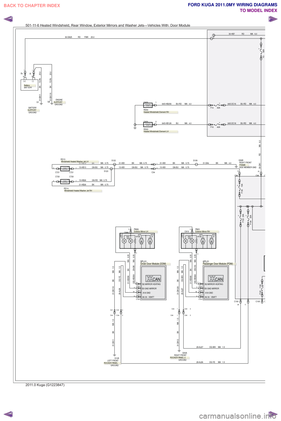 FORD KUGA 2011 1.G Wiring Diagram User Guide C
+
F123 7,5A
C100
+
RD13.
+
.
RD14
0.75
WA
GN-BU
15-HB131-HB1 BK WA 0.7531-HB13 BK WA 0.75
31-HB26 BK WA 0.75
0.75
WA
GN-BU
15-HB13
0.75
WA
GN-RD
15-HB26
S123
S122
C72021C720
2
C34C721
21
C721
1
PM
(