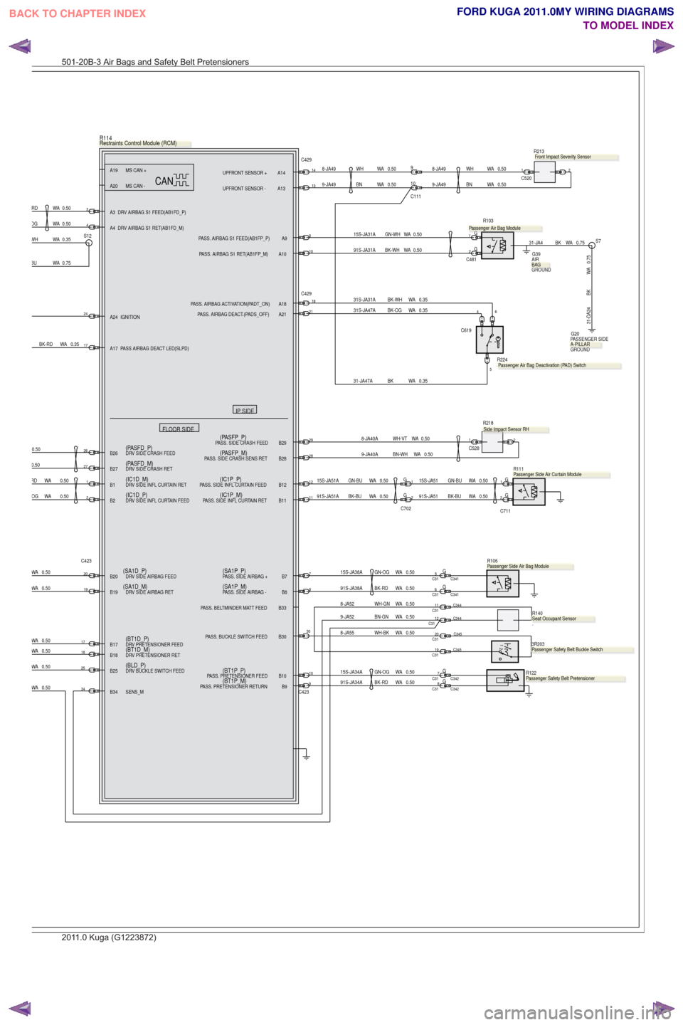 FORD KUGA 2011 1.G Wiring Diagram Owners Guide 0.50
26
27
0.5028
29.
R218
C52812
0.50
WA
BN-WH
9-JA40A
0.50
WA
WH-VT
8-JA40A
4
3
OG WA 0.50
0.50
WARD
2G
9
10
1
C481 G
0.50
WA
GN-WH
15S-JA31A
0.50
WA
BK-WH
91S-JA31A
.
R106
0.50
WA
BK-RD
91S-JA34A15