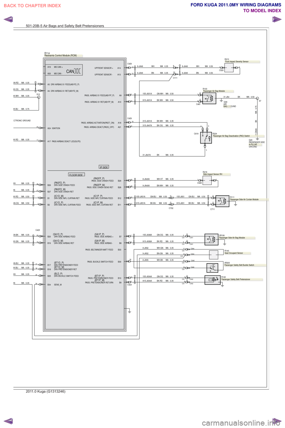 FORD KUGA 2011 1.G Wiring Diagram Workshop Manual 0.35
WABN
26
27
0.35
WAWH28
29
.
R218
C52812
0.35
WA
BN-WH
9-JA40A
0.35
WA
WH-VT
8-JA40A
4
3
BK-OG WA 0.35
0.35
WAGN-RD
2G
9
10
1
C481 G
0.50
WA
GN-WH
15S-JA31A
0.50
WA
BK-WH
91S-JA31A
.
3R106
0.35
WA