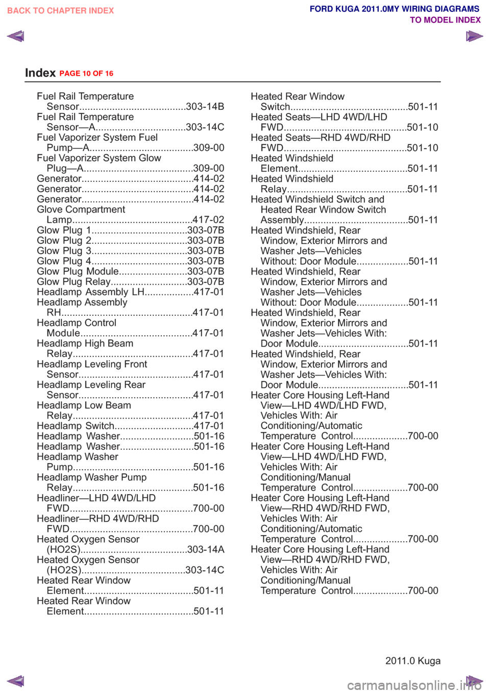 FORD KUGA 2011 1.G Wiring Diagram Workshop Manual Fuel Rail TemperatureSensor....................................... 303-14B
Fuel Rail Temperature Sensor—A................................. 303-14C
Fuel Vaporizer System Fuel Pump—A ............... FORD KUGA 2011 1.G Wiring Diagram Workshop Manual Fuel Rail TemperatureSensor....................................... 303-14B
Fuel Rail Temperature Sensor—A................................. 303-14C
Fuel Vaporizer System Fuel Pump—A ...............