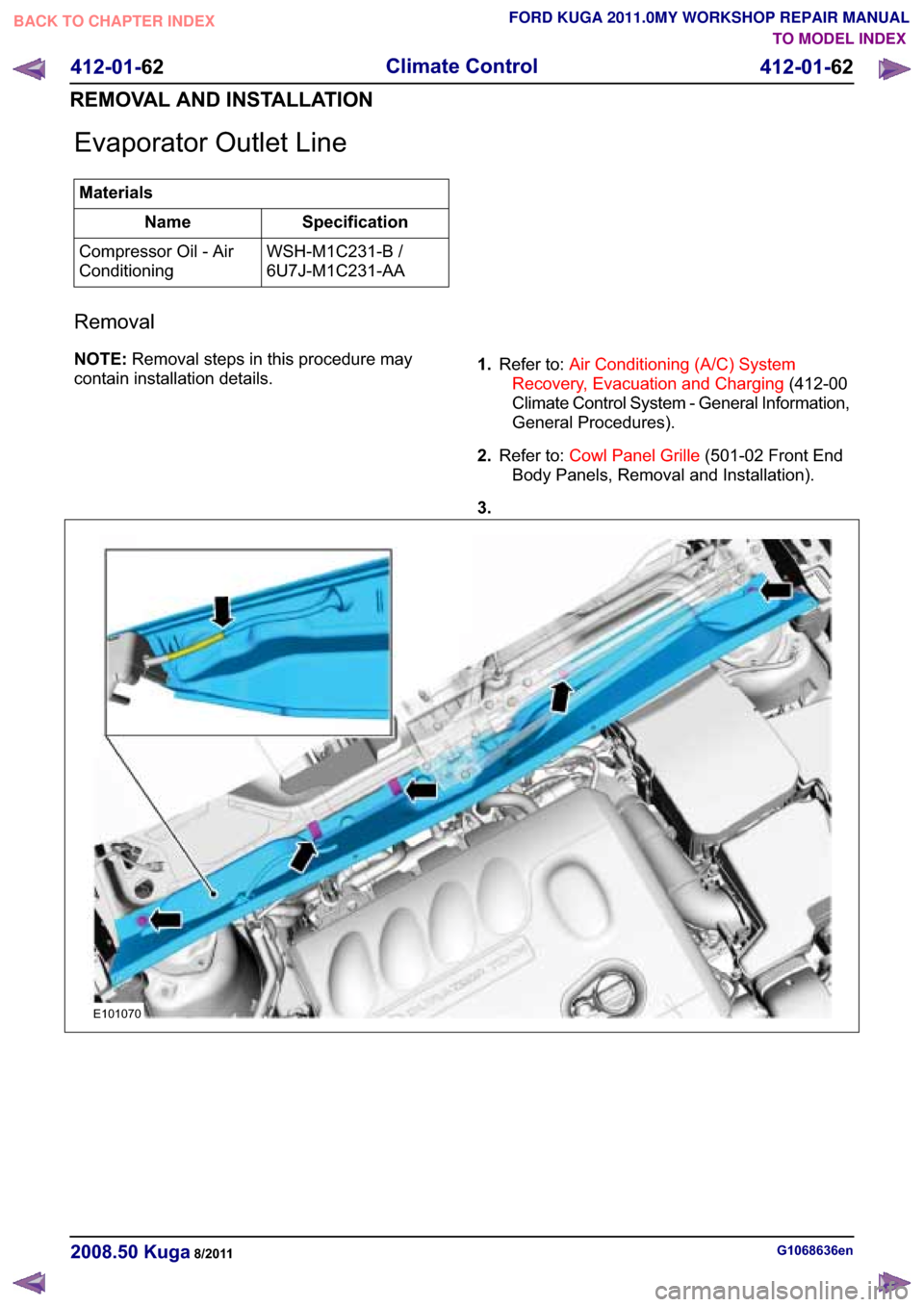 FORD KUGA 2011 1.G Workshop Manual �(�Y�D�S�R�U�D�W�R�U �2�X�W�O�H�W �/�L�Q�H
�0�D�W�H�U�L�D�O�V
�6�S�H�F�L�I�L�F�D�W�L�R�Q �1�D�P�H
�:�6�+��0��&�����% �
��8��-��0��&�����$�$ �&�R�P�S�U�H�V�V�R�U �2�L�O � �$�L�U
�&�R�Q�