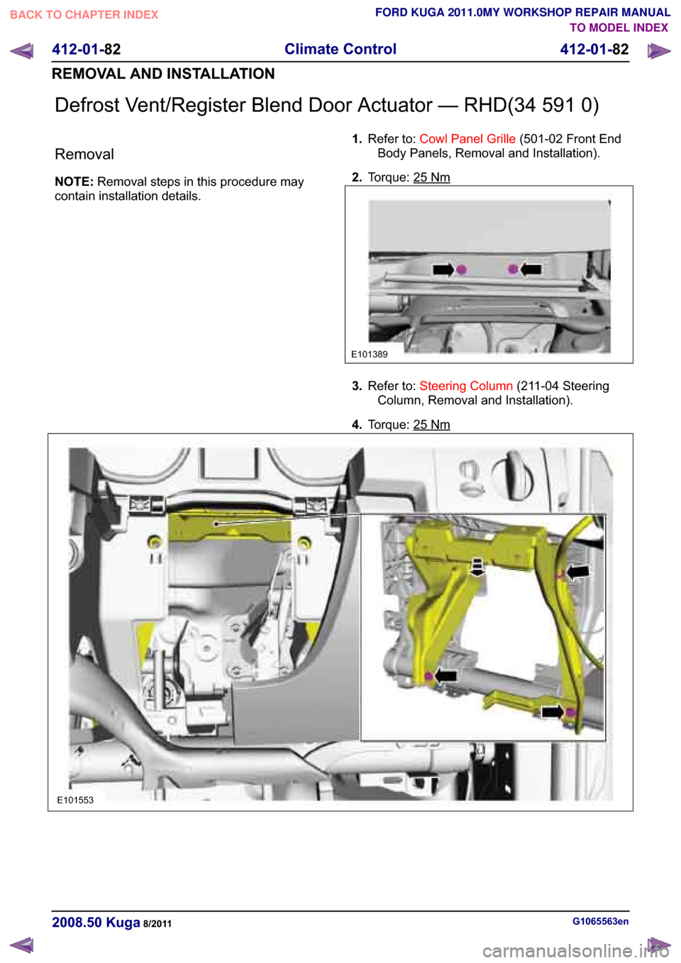 FORD KUGA 2011 1.G Workshop Manual ��H�I�U�R�V�W �9�H�Q�W��5�H�J�L�V�W�H�U �%�O�H�Q�G ��R�R�U �$�F�W�X�D�W�R�U �