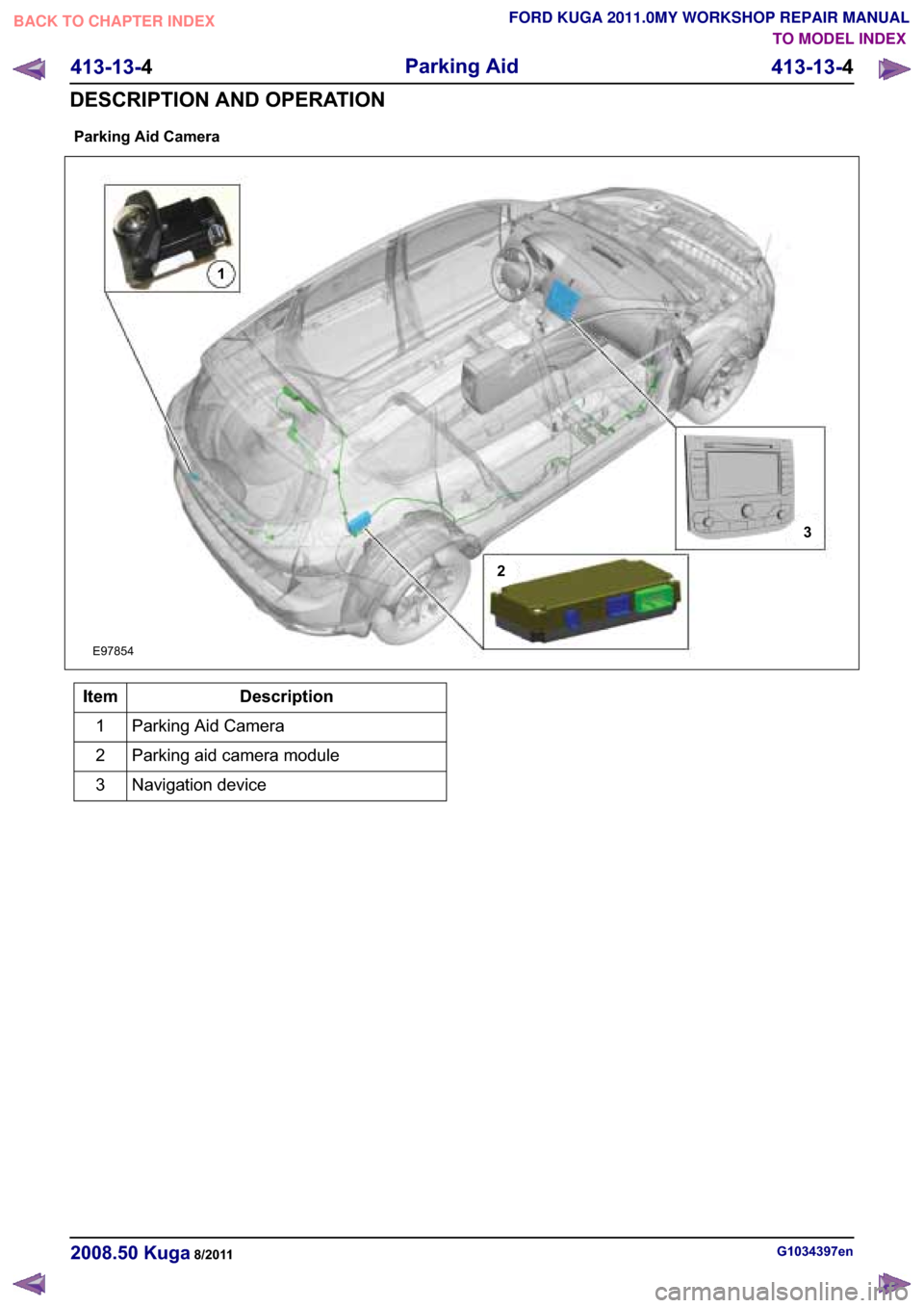 FORD KUGA 2011 1.G Workshop Manual �3�D�U�N�L�Q�J �$�L�G �&�D�P�H�U�D
�(�����
� �
�
��H�V�F�U�L�S�W�L�R�Q �,�W�H�P
�3�D�U�N�L�Q�J �$�L�G �&�D�P�H�U�D �
�3�D�U�N�L�Q�J �D�L�G �F�D�P�H�U�D �P�R�G�X�O�H �
�1�D�Y�L�J�D�W�L�R�Q �
