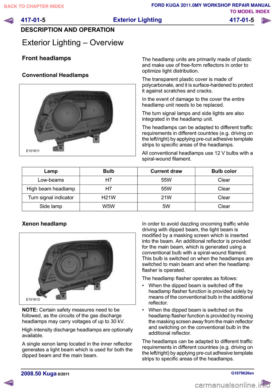FORD KUGA 2011 1.G Workshop Manual �(�[�W�H�U�L�R�U �/�L�J�K�W�L�Q�J �