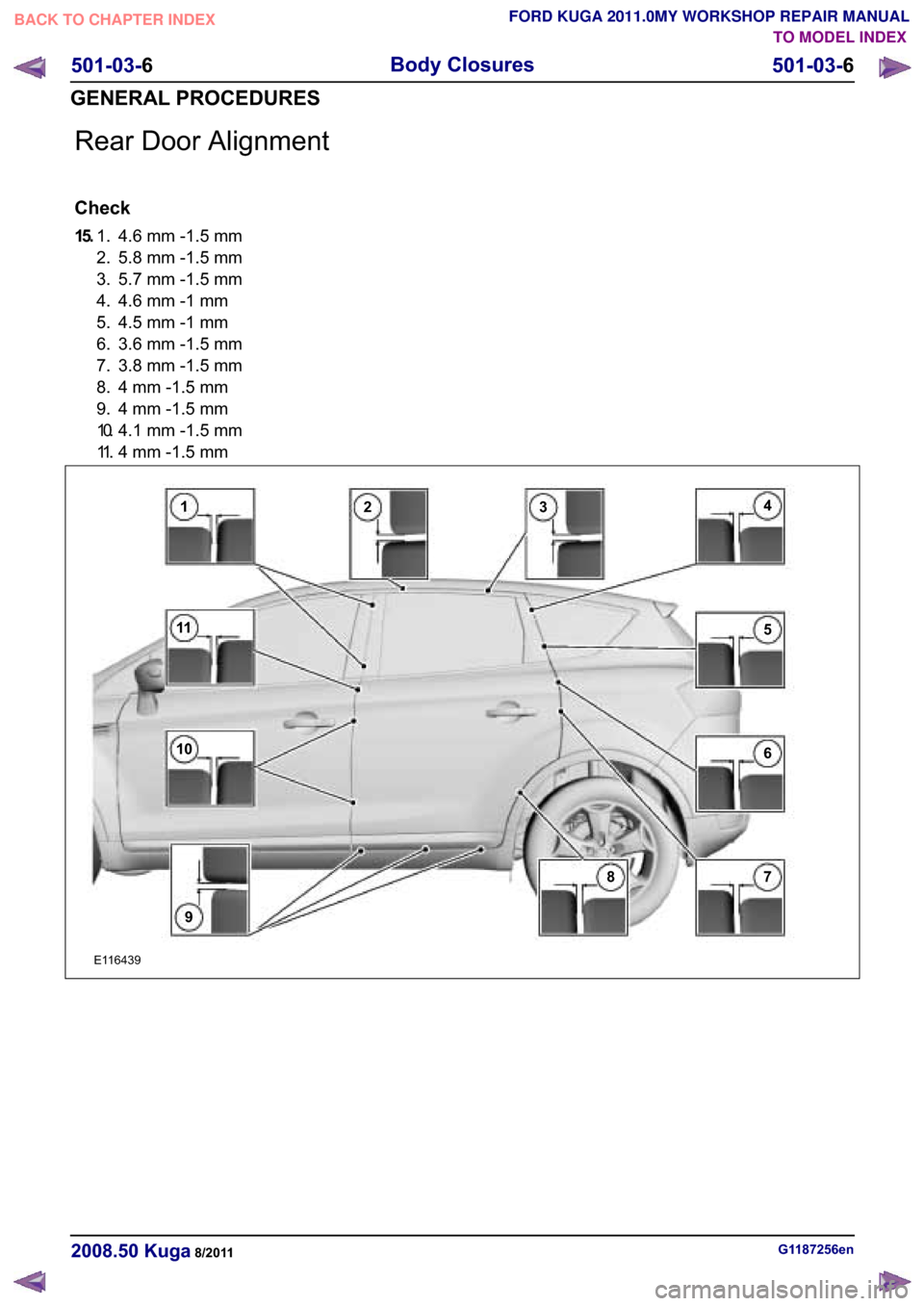 FORD KUGA 2011 1.G Workshop Manual �(������
���
�
�
�
�
�
��
��
�
�5�H�D�U ��R�R�U �$�O�L�J�Q�P�H�Q�W
�&�K�H�F�N
������ �P�P ���� �P�P
��
�� ��� �P�P ���� �P�P
�� ��� �P�P ���� �P�P
��